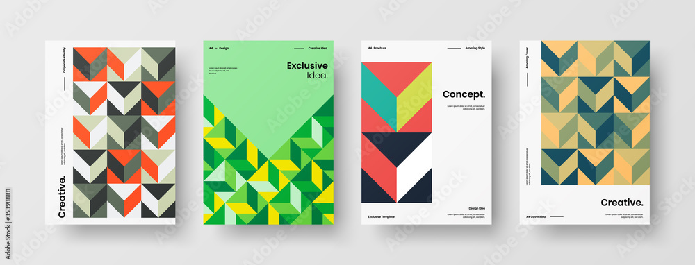 Company identity brochure template collection. Business presentation vector A4 vertical orientation front page mock up set. Corporate report cover abstract geometric illustration design layout bundle. Company identity brochure template collection. Business presentation vector A4 vertical orientation front page mock up set. Corporate report cover abstract geometric illustration design layout bundle.