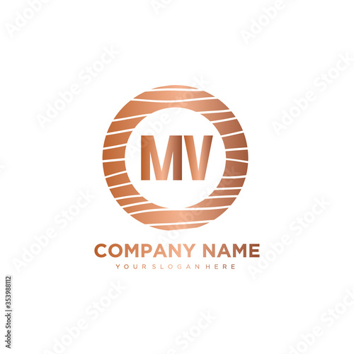 MV Initial Letter circle wood logo template vector