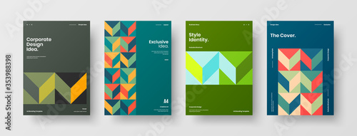 Company identity brochure template collection. Business presentation vector A4 vertical orientation front page mock up set. Corporate report cover abstract geometric illustration design layout bundle.