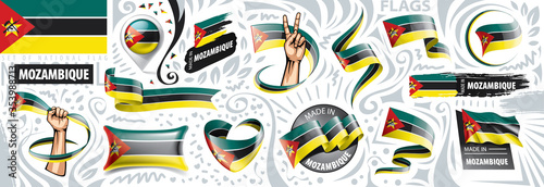 Vector set of the national flag of Mozambique in various creative designs