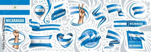 Fotografie, Obraz Vector set of the national flag of Nicaragua in various creative designs