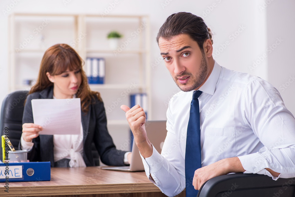 Fototapeta premium Business meeting between businessman and businesswoman