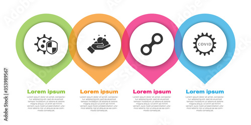 Set Shield protecting from virus, Washing hands with soap, Virus and Corona virus covid-19. Business infographic template. Vector.