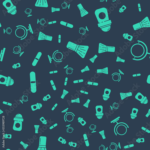 Set Makeup brush, Antiperspirant deodorant roll, Nail file and Round makeup mirror on seamless pattern. Vector.