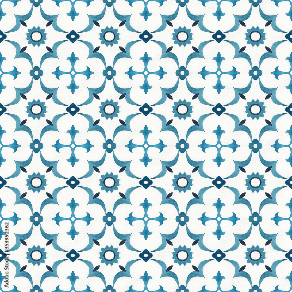 Watercolor hand drawn maroccan tiles seamless pattern. Watercolor hand drawn maroccan tiles seamless pattern.