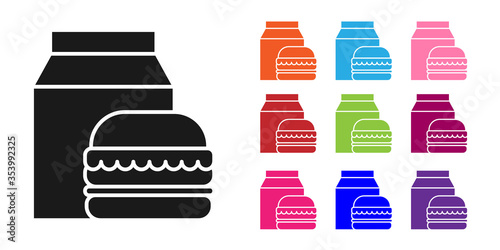 Black Online ordering and burger delivery icon isolated on white background. Set icons colorful. Vector. Illustration