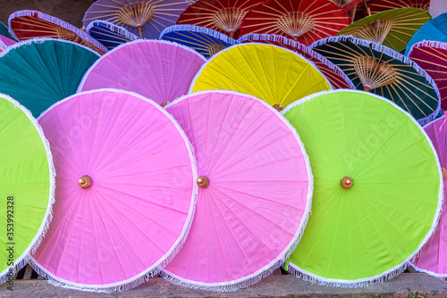 Colorful paper umbrellas handmade at Chiang Mai  Thailand
