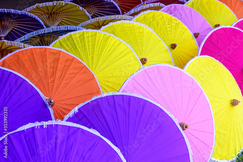 Colorful paper umbrellas handmade at Chiang Mai  Thailand