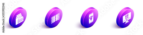 Set Isometric Online ordering and burger delivery, Restaurant cafe menu, Food ordering pizza and Online ordering and delivery icon. Vector.