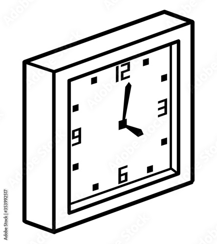 clock / cartoon vector and illustration, black and white style, isolated on white background