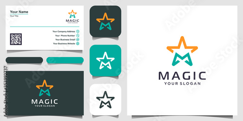 letter M with stars line art logo design inspiration. logo design, icon and business card © gemilang