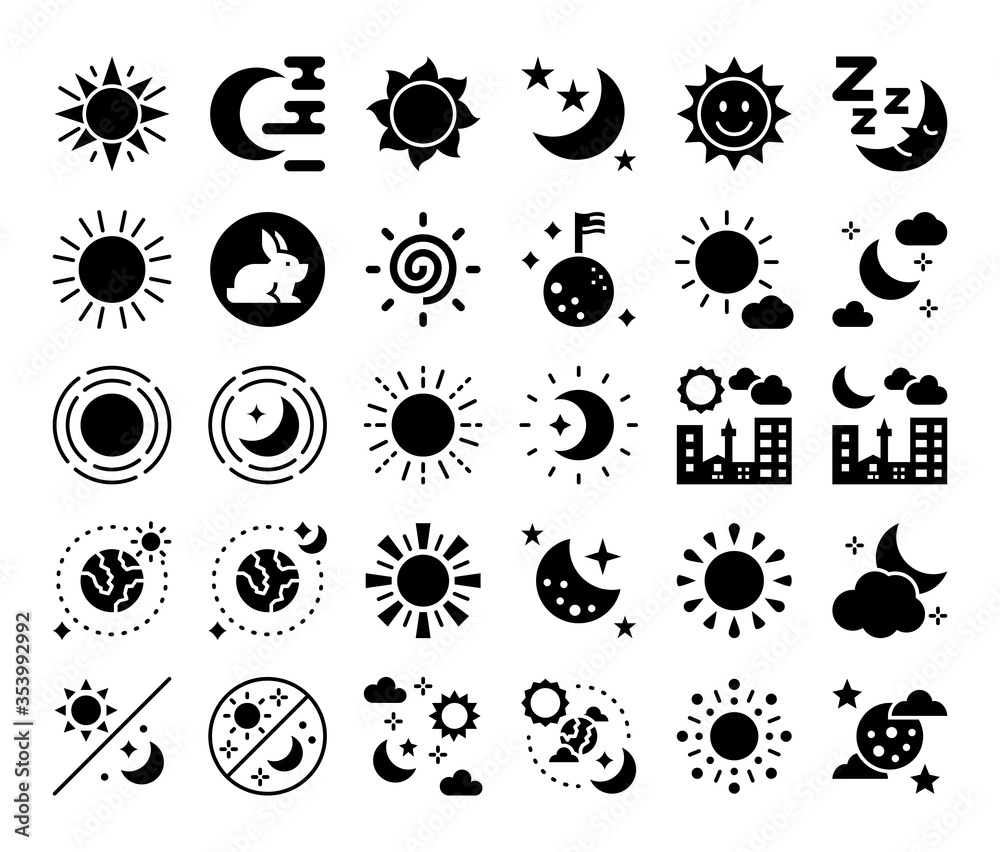 sun and moon glyph vector icons sun and moon glyph vector icons