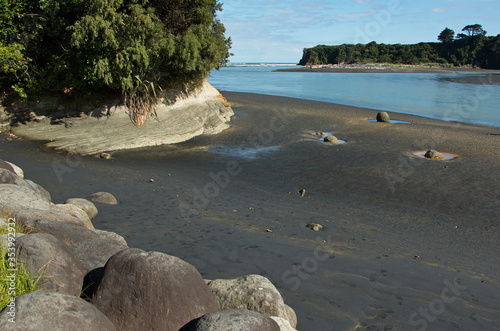 Coast at Tongaporutu River estuary near Three Sisters,Taranaki region on North Island of New Zealand 
 photo