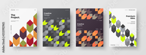 Company identity brochure template collection. Business presentation vector A4 vertical orientation front page mock up set. Corporate report cover abstract geometric illustration design layout bundle.