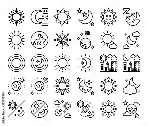 sun and moon outline vector icons