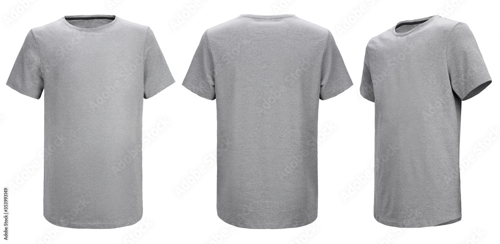 Shirt design and people concept - close up of blank grey t-shirt front and  rear isolated. Mock up template for design print Stock Photo | Adobe Stock