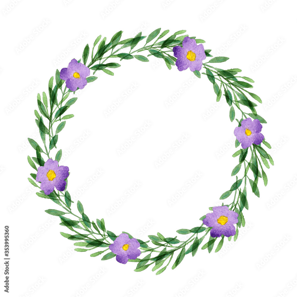 watercolor wreath with purple flowers watercolor wreath with purple flowers
