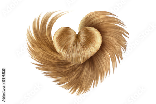 Heart made of natural brown hair on white background, isolated