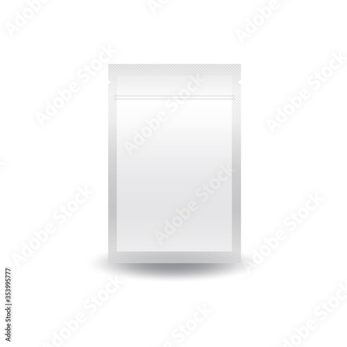 Blank white double sided flat foil ziplock bag for food or healthy product.