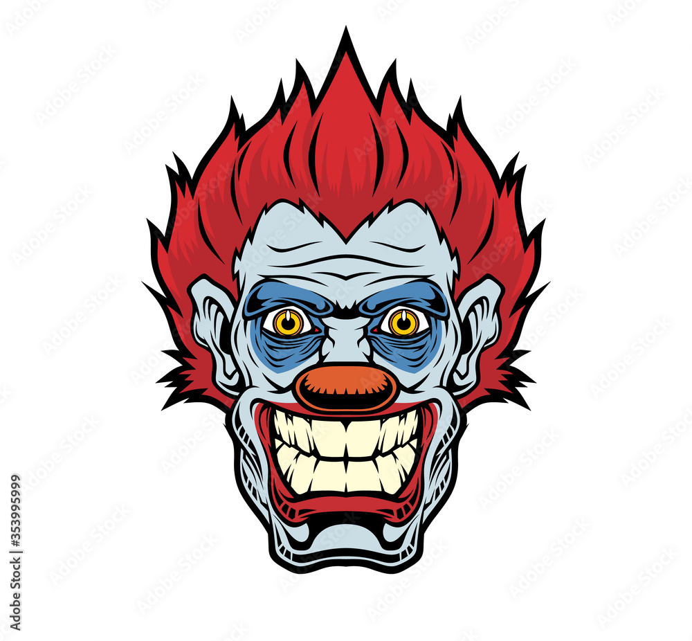 Evil cartoon clown illustration.	