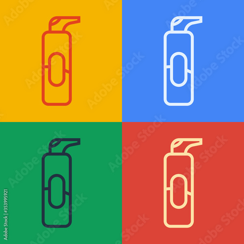 Pop art line Spray can for hairspray, deodorant, antiperspirant icon isolated on color background. Vector. Illustration