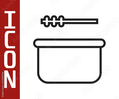 Black line Sauna bucket and ladle icon isolated on white background. Vector. Illustration