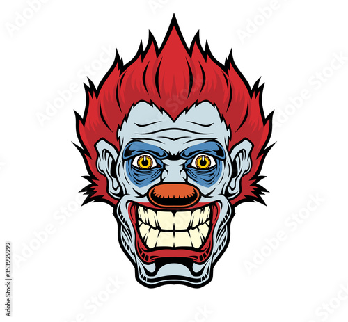 Evil cartoon clown illustration.	