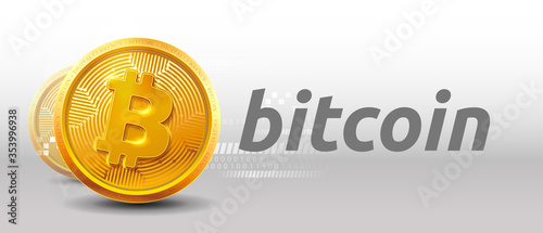Bitcoins money Virtual currency concept background. Golden bitcoin coin blockchain technology for crypto currency. Digital money currency. Vector stock illustration. EPS 10