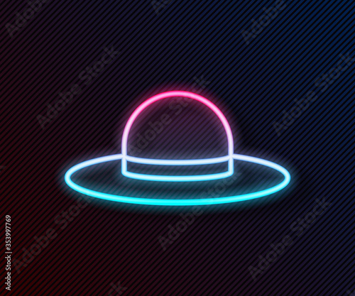 Glowing neon line Elegant women hat icon isolated on black background. Vector. Illustration