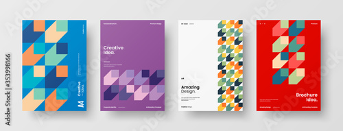 Company identity brochure template collection. Business presentation vector A4 vertical orientation front page mock up set. Corporate report cover abstract geometric illustration design layout bundle.