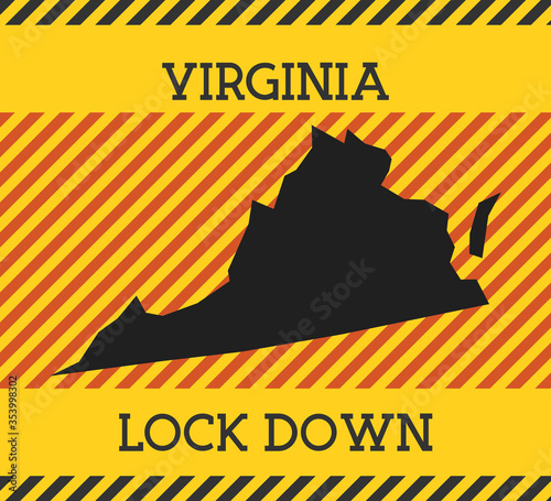 Virginia Lock Down Sign. Yellow us state pandemic danger icon. Vector illustration.