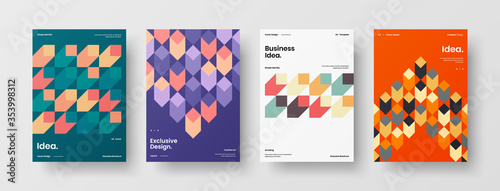 Company identity brochure template collection. Business presentation vector A4 vertical orientation front page mock up set. Corporate report cover abstract geometric illustration design layout bundle.