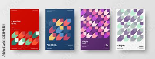 Company identity brochure template collection. Business presentation vector A4 vertical orientation front page mock up set. Corporate report cover abstract geometric illustration design layout bundle.