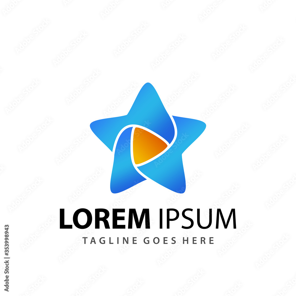 Fototapeta premium Abstract Gradient Star Media Play Logo Design Template Premium Vector