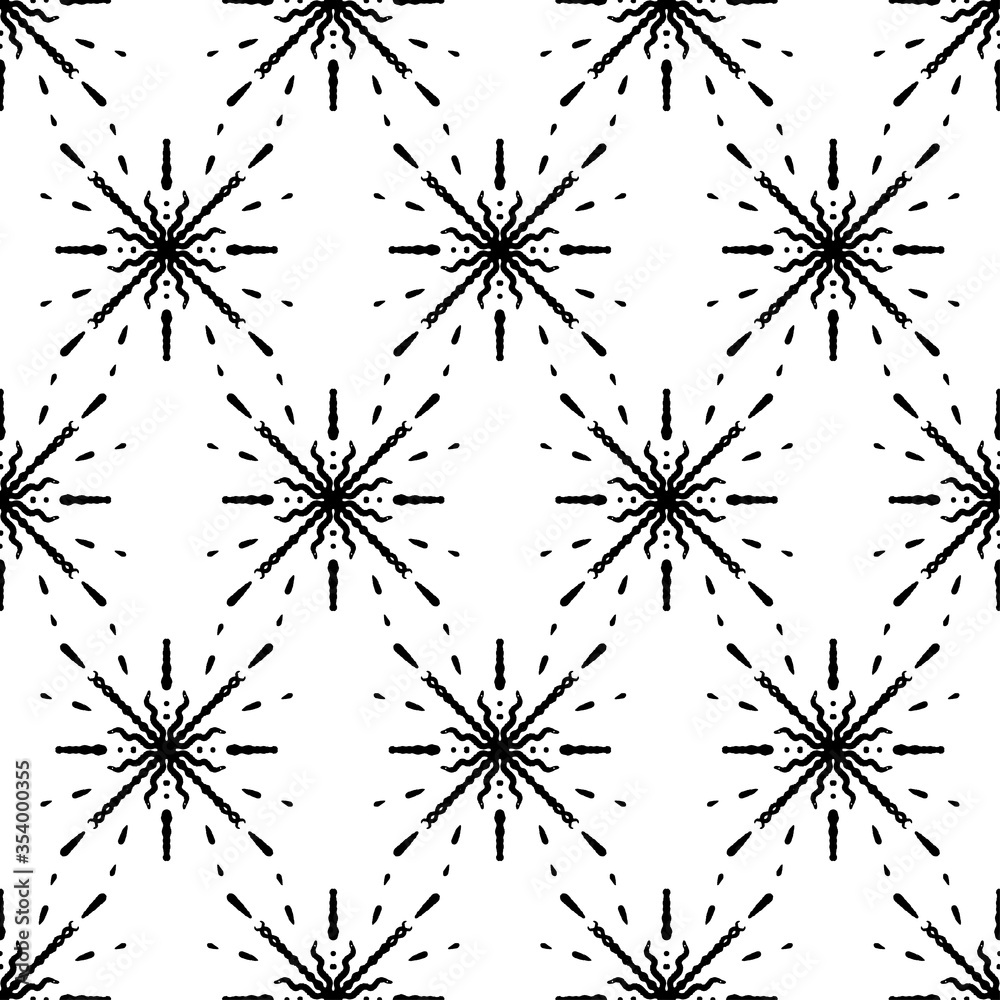 Obraz premium Geometric seamless tiles vector pattern. Monochrom seamless black design. Retro old mosaic tiles. Decorative textile background.