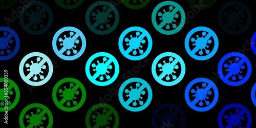 Dark Blue  Green vector background with covid-19 symbols.