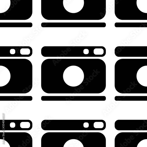 Camera pattern, for the website for photo studios, documents, model photo. A black silhouette isolated on a white background. Symbol for the design of mobile app, game. Vector.