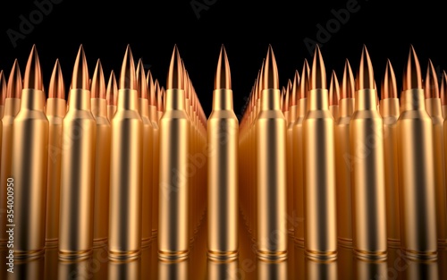 Rifle bullets lined in formation. 3d illustration.