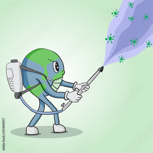 eart cartoon spraying corona virus, army, art, cartoon, character, command, cute, drawing, emoticon, emotion, expression, funny, guard, gun, happy, illustration, isolated, mascot, military, shoot, smi