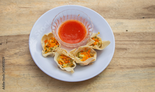 Homemade Dumplings and Dim Sum with chili sauce