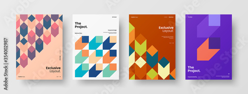 Company identity brochure template collection. Business presentation vector A4 vertical orientation front page mock up set. Corporate report cover abstract geometric illustration design layout bundle.