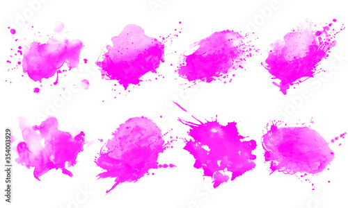 Beautiful pink watercolor splash brushes. Set of pink brushes