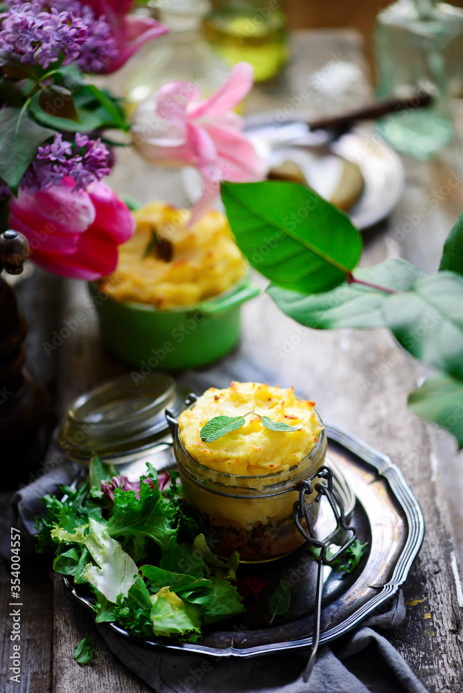 Duck rillettes in the jar selective focus style vintage