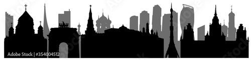 Silhouette of Moscow in Russia  panorama of urban landmarks. Vector illustration