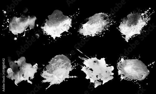 Beautiful white watercolor splash brushes. Set of white brushes