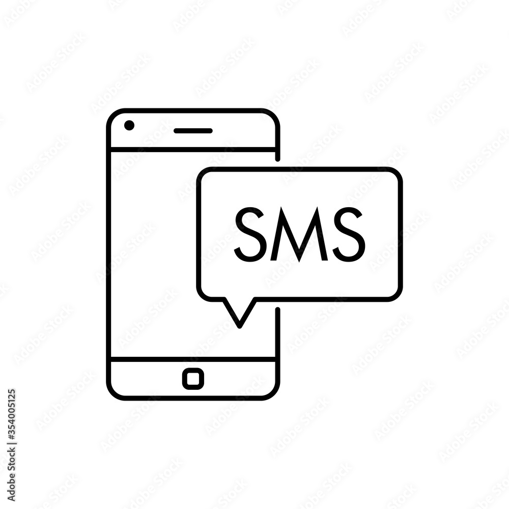 Icono plano lineal mensaje SMS en smartphone en color negro Icono plano lineal mensaje SMS en smartphone en color negro