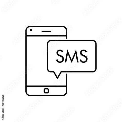 Icono plano lineal mensaje SMS en smartphone en color negro