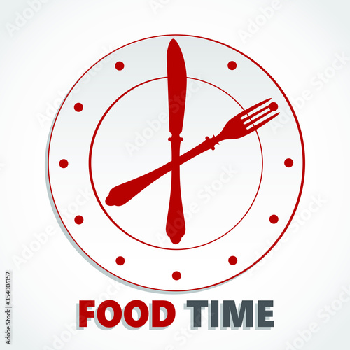 food time clock with knife and fork in red color