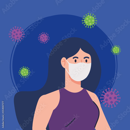 woman using medical protective mask against coronavirus 2019 ncov vector illustration design