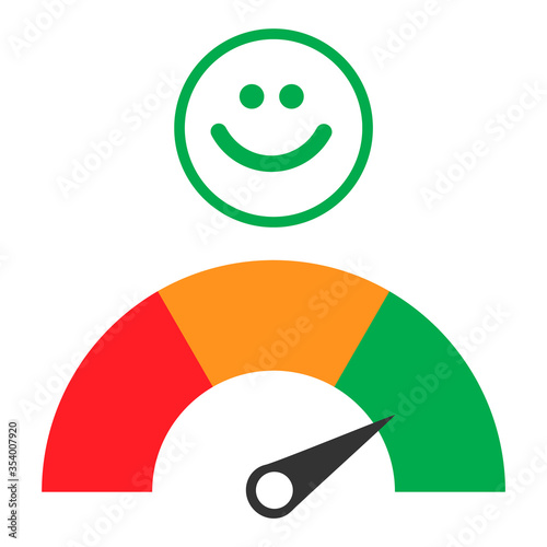 Customer icon emotions satisfaction meter with smile and different symbol on background